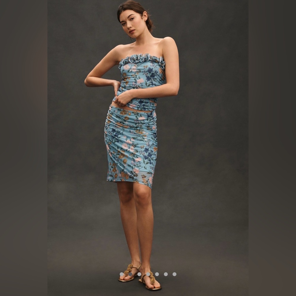 🇺🇸Firm Price🇺🇸2 pieces By Anthropologie 3D Floral Tube Top+skirt